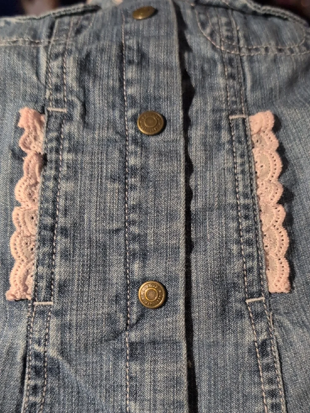 Baby Gap Y2K Infant Girls‎ Denim Pink Lace Eyelet Trim Cotton Dress 6/12 Months